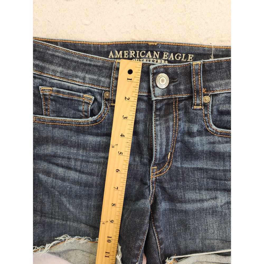 American Eagle Ne(x)t Level Stretch Cut Off Denim Jean Shorts Size 6 - Picture 3 of 9